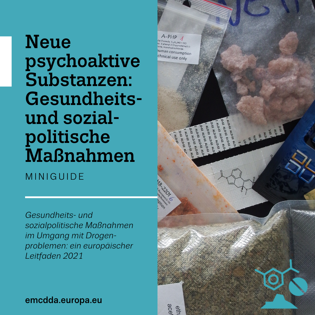 Titelseite des Miniguides Neue psychoaktive Substanzen: Gesundheitliche und soziale Maßnahmen