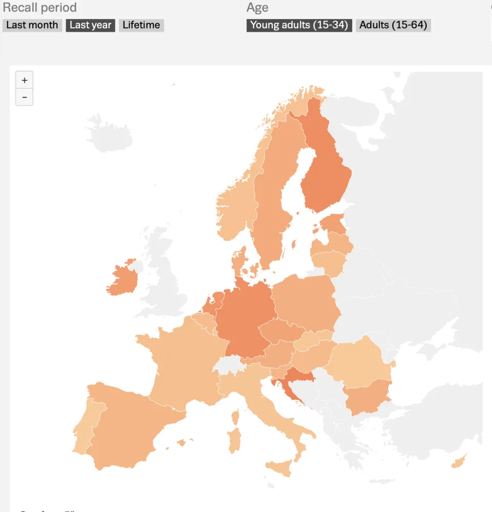 Screenshot of tool prevalence of MDMA use in Europe dashboard
