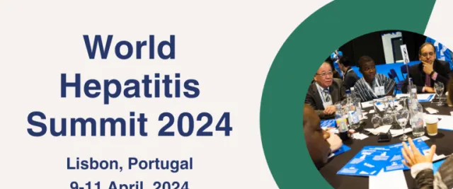 Banner indicating the World Hepatitis Summit 2024, with images of past editions. It also indicates the theme for this edition: "Integrate, Accelerate, Eliminate".