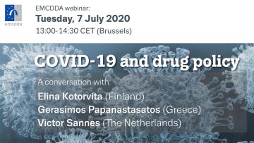 COVID-19 and drug policy webinar with virus in background