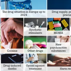 colelction of images, related to the different areas, of the European Drug Report 2024
