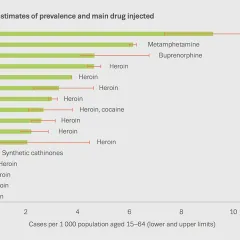 Chart showing injecting drug use: most recent estimates of prevalence and main drug injected