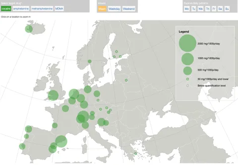 Map showing patterns of drug use across European cities