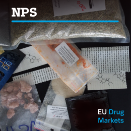European drug markets report: NPS. Photo of NPS on black background