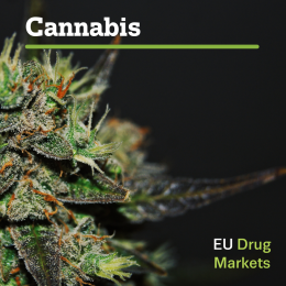 european drug markets report: cannabis. Photo of cannabis on black backgrounf