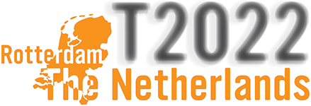 logo of the ICADTS Conference, Rotterdam, The Netherlands, T 2022. Orange and dark grey font on white background