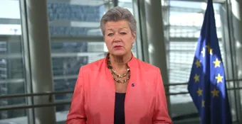 Screenshot of the video message by Commissioner Ylva Johansson at the press conference launching EU Drug Markets: Key insights for policy and practice